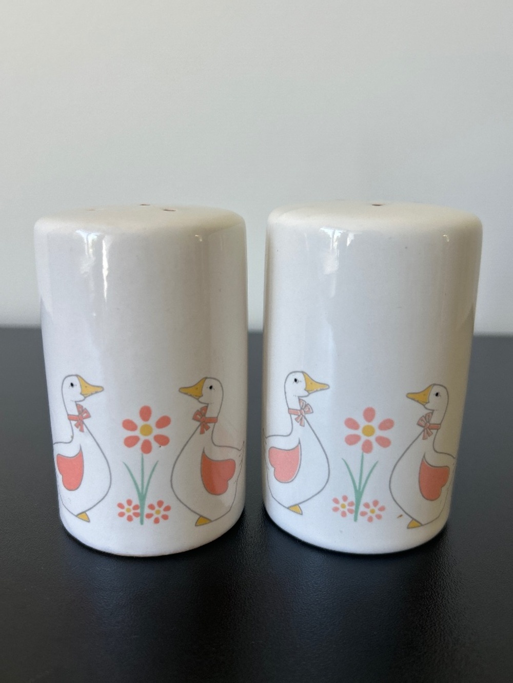 Vintage 80s Ceramic Goose Duck Salt & Pepper Shakers